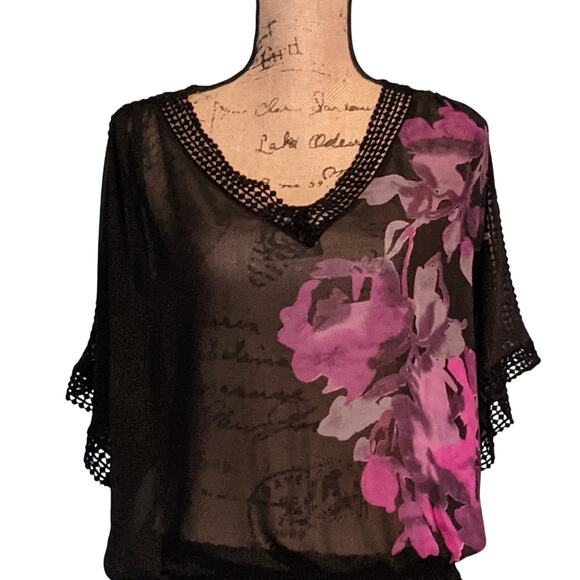 Y2K Sheer‎ black floral top WhimsyGoth fairygoth - Picture 1 of 9
